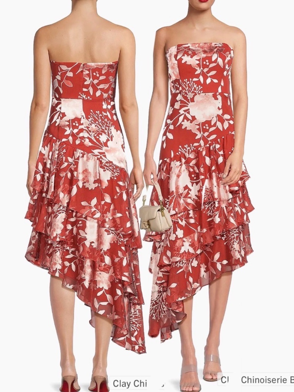 Hutch Vanina Floral Strapless Red Floral Ruffled Asymmetric Dress size 4 NWT